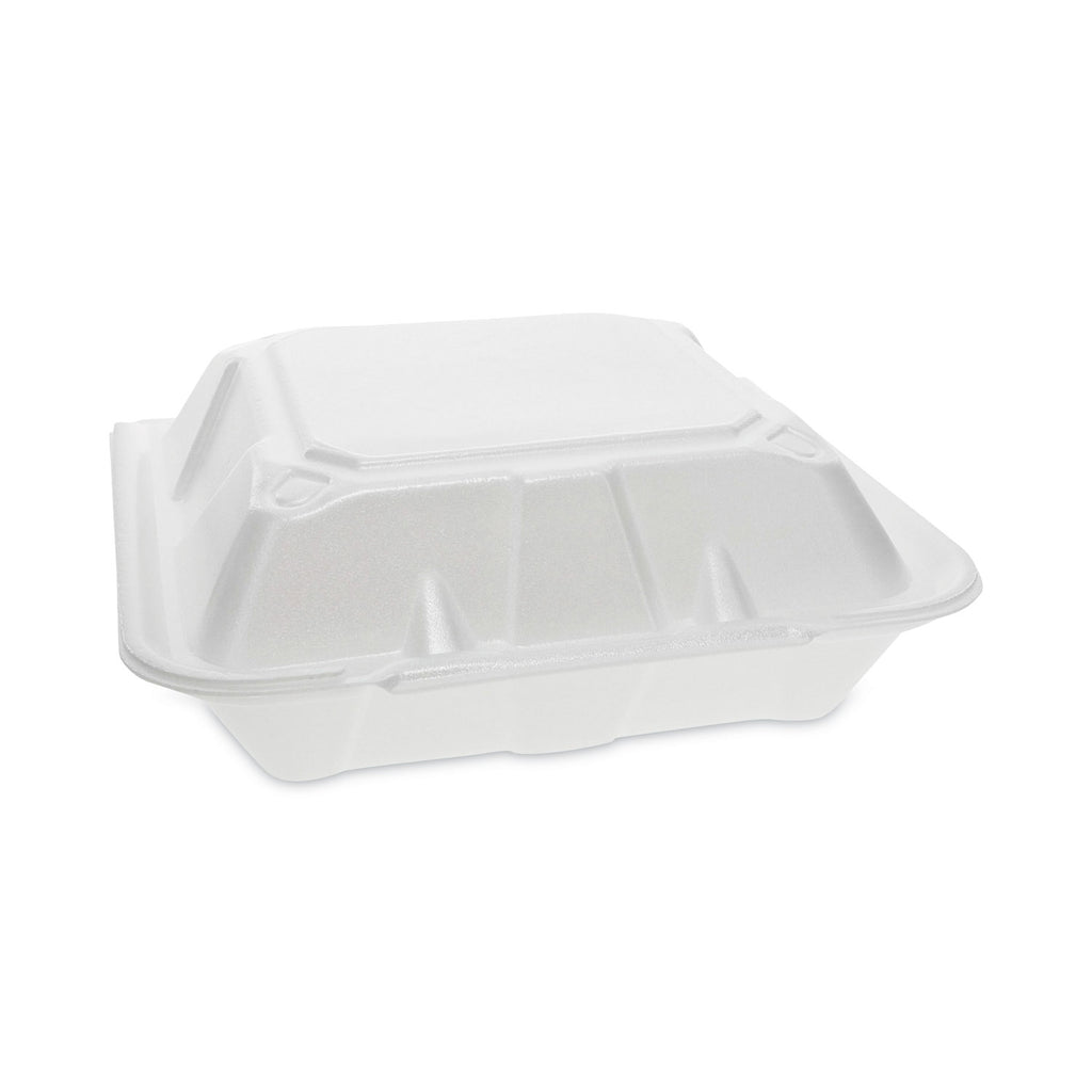 Foam Hinged Lid Containers, White, 9 x 9 x 3.25, 3-Compartment, 150/Carton