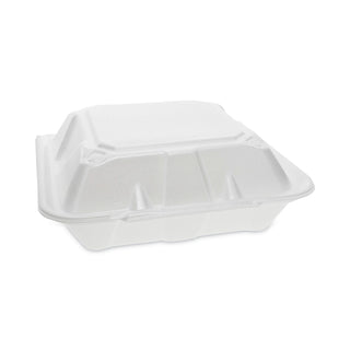 Foam Hinged Lid Containers, White, 9 x 9 x 3.25, 3-Compartment, 150/Carton