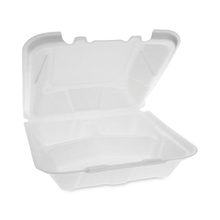 Foam Hinged Lid Containers, White, 9 x 9 x 3.25, 3-Compartment, 150/Carton