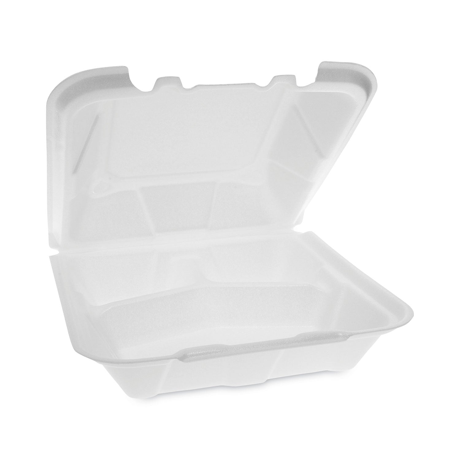 Foam Hinged Lid Containers, White, 9 x 9 x 3.25, 3-Compartment, 150/Carton