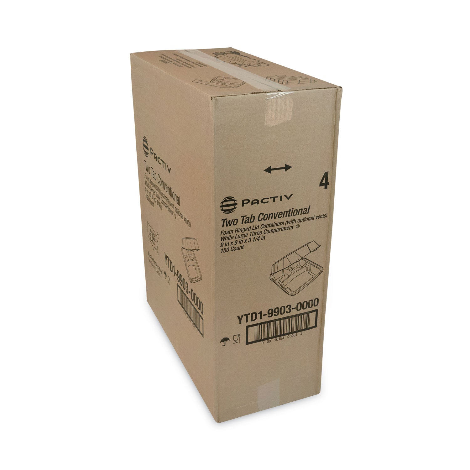 Foam Hinged Lid Containers, White, 9 x 9 x 3.25, 3-Compartment, 150/Carton