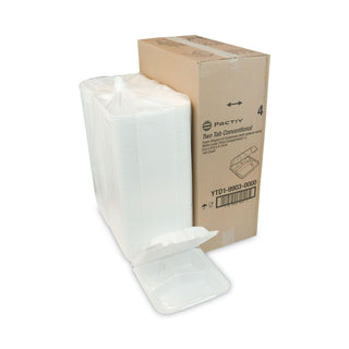 Foam Hinged Lid Containers, White, 9 x 9 x 3.25, 3-Compartment, 150/Carton