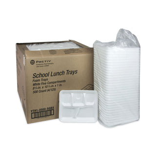 Foam School Trays, 5-Compartment, 8.25 x 10.5 x 1, White, 500/Carton