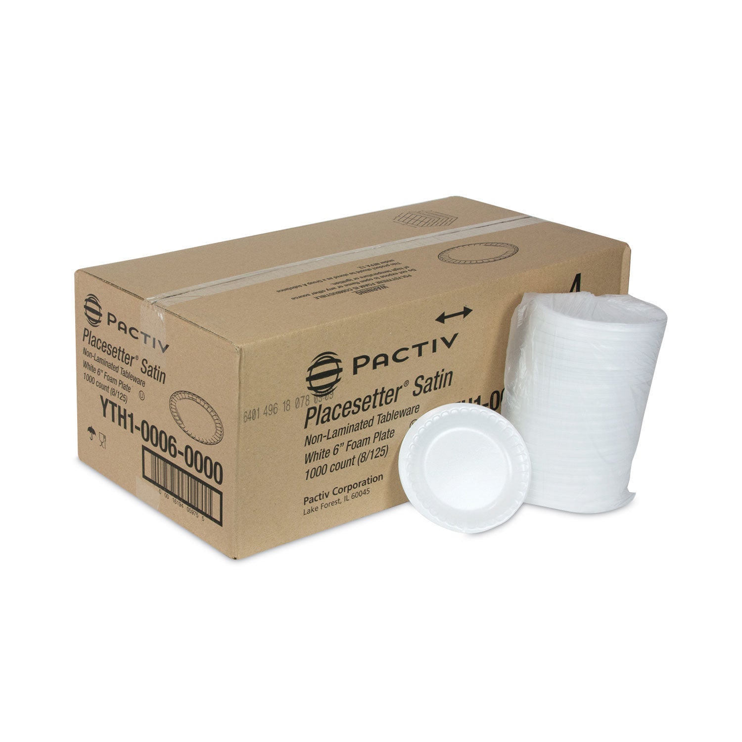 Placesetter Satin Non-Laminated Foam Dinnerware, Plate, 6" dia, White, 1,000/Carton