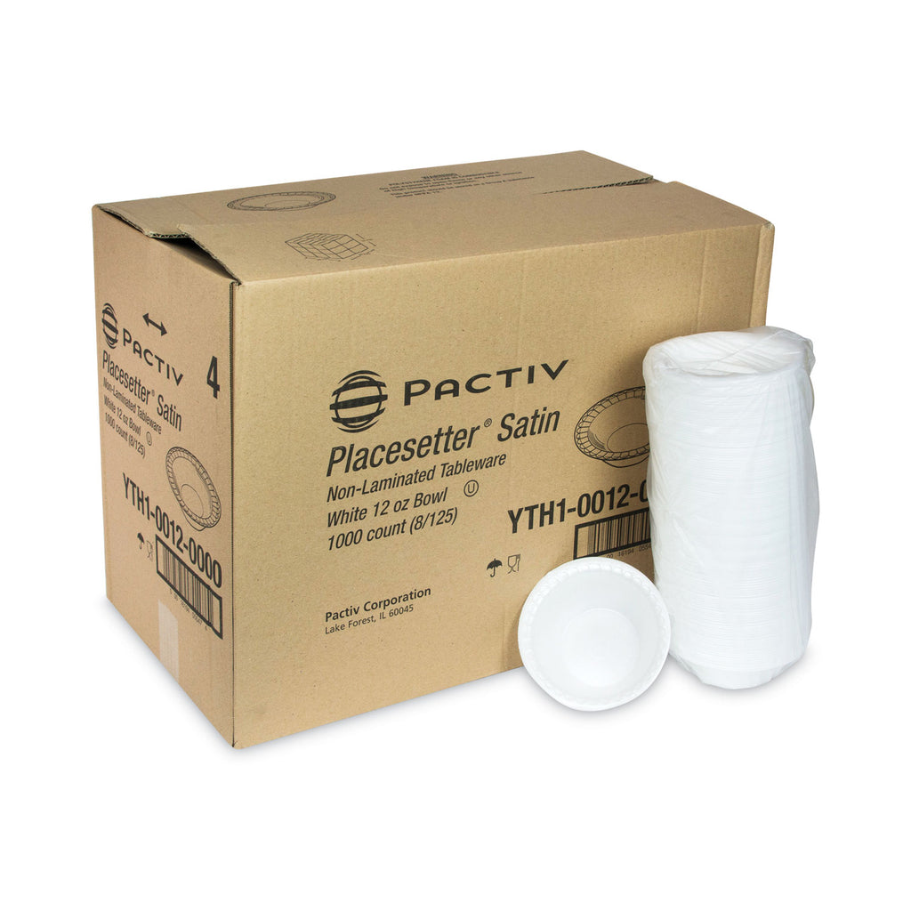 Placesetter Satin Non-Laminated Foam Dinnerware, Bowl, 12 oz, 6" dia, White, 1,000/Carton