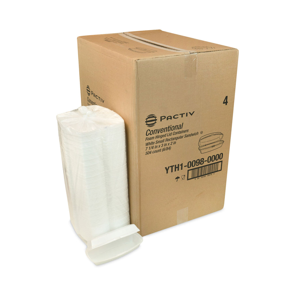 Foam Hinged Lid Container, Single Tab Lock Hot Dog, 7.25 x 3 x 2, White, 504/Carton