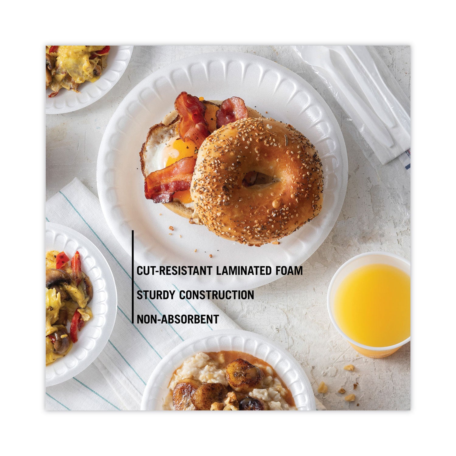 Placesetter Deluxe Laminated Foam Dinnerware, Plate, 8.88" dia, White, 500/Carton