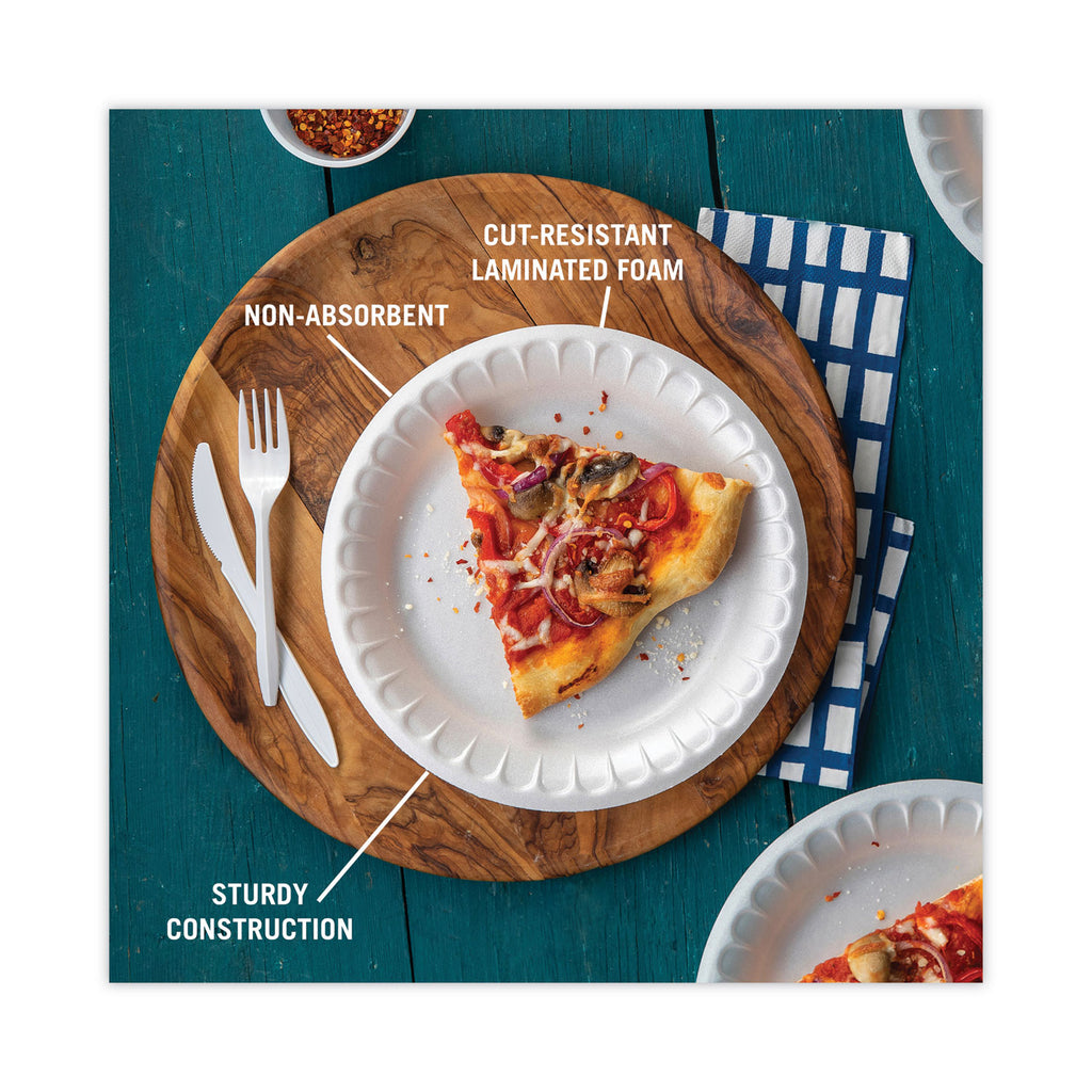 Placesetter Deluxe Laminated Foam Dinnerware, Plate, 8.88" dia, White, 500/Carton