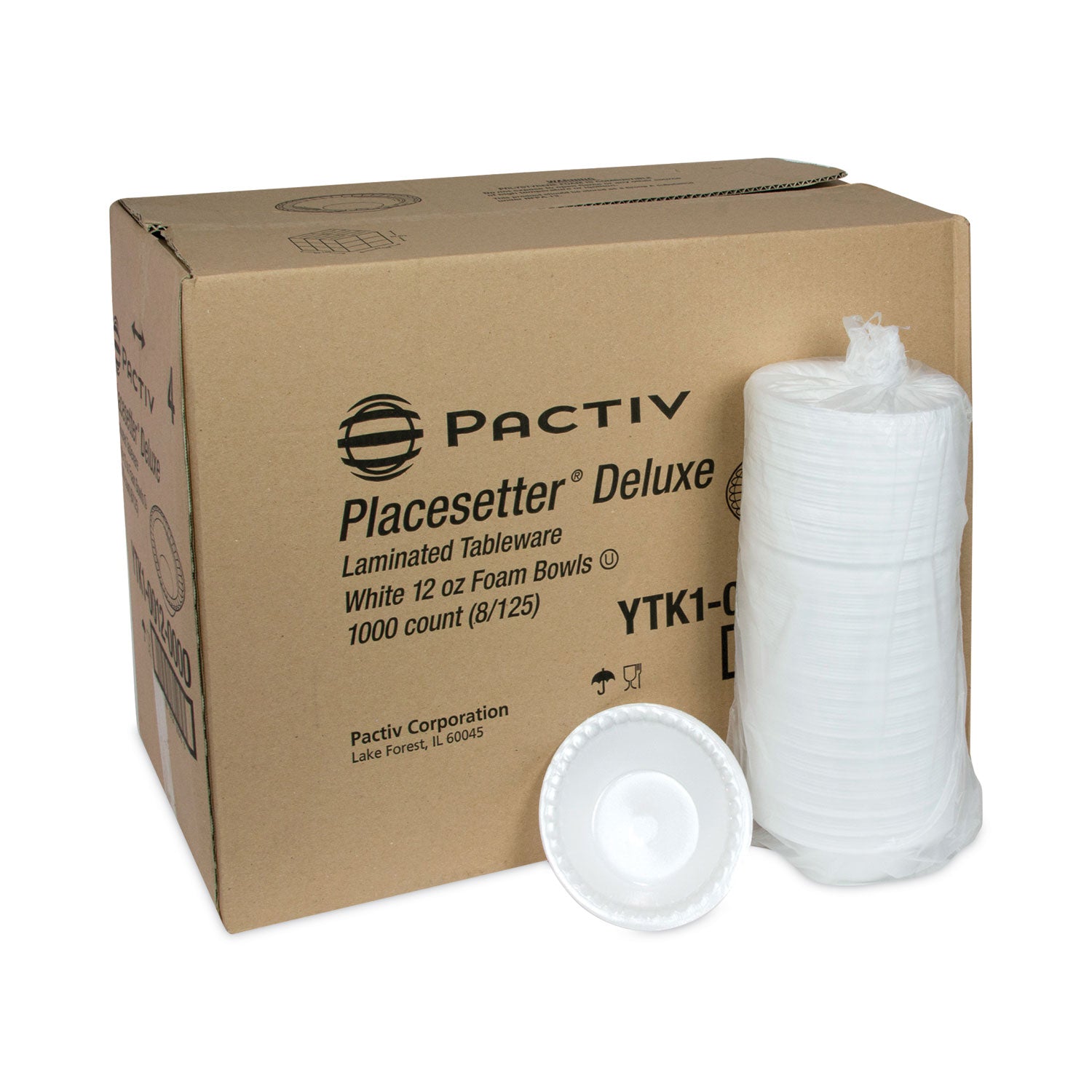 Placesetter Deluxe Laminated Foam Dinnerware, Bowl, 12 oz, 6" dia, White, 1,000/Carton