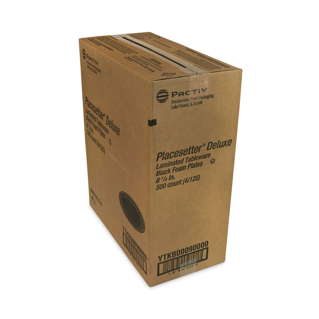 Placesetter Deluxe Laminated Foam Dinnerware, Plate, 9" dia, Black, 500/Carton