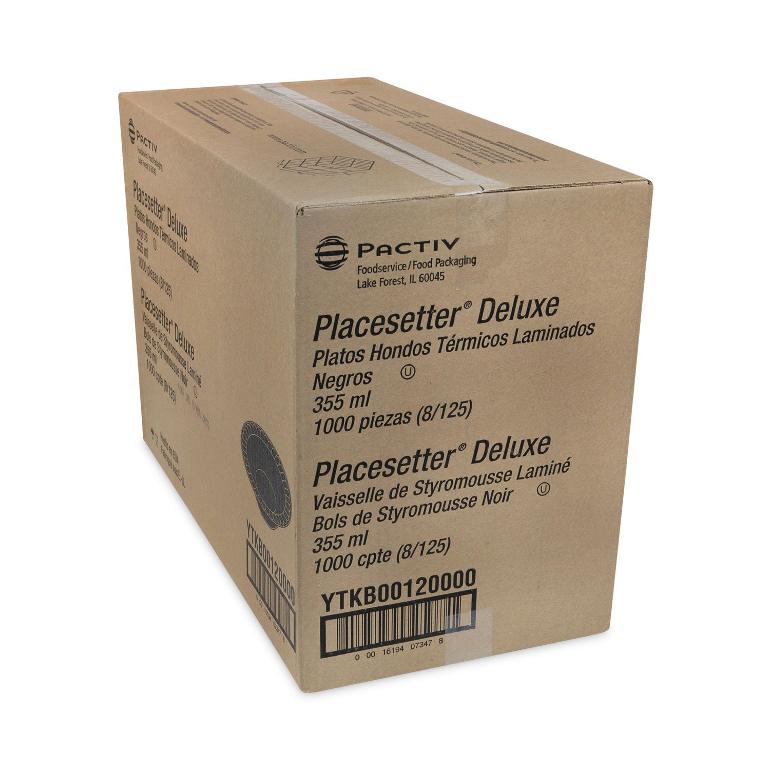 Placesetter Deluxe Laminated Foam Dinnerware, Bowl, 12 oz, 6" dia, Black, 1,000/Carton