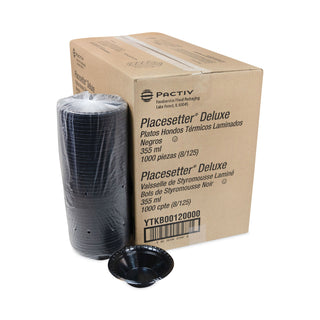 Placesetter Deluxe Laminated Foam Dinnerware, Bowl, 12 oz, 6" dia, Black, 1,000/Carton