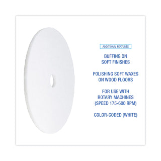 Polishing Floor Pads, 21" Diameter, White, 5/Carton