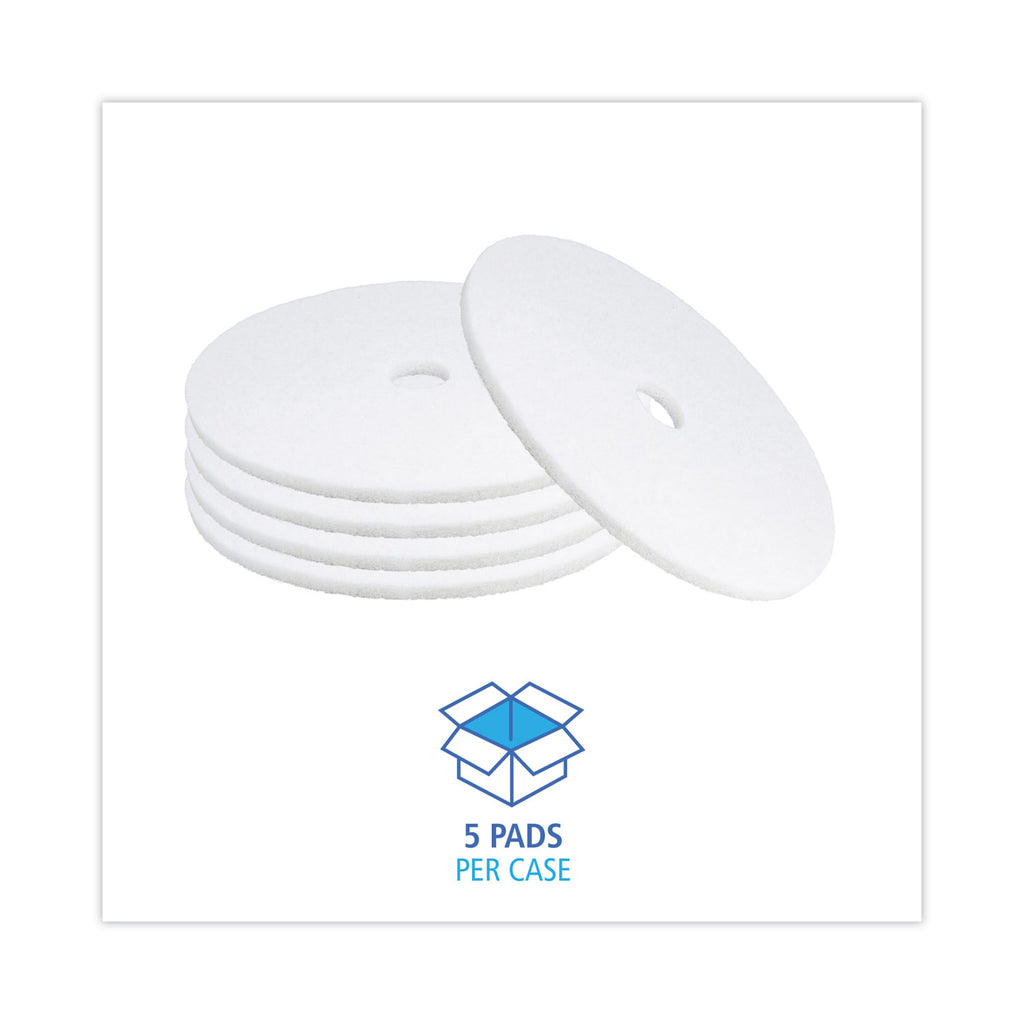 Polishing Floor Pads, 21" Diameter, White, 5/Carton