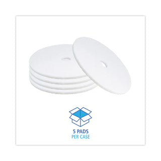 Polishing Floor Pads, 21" Diameter, White, 5/Carton