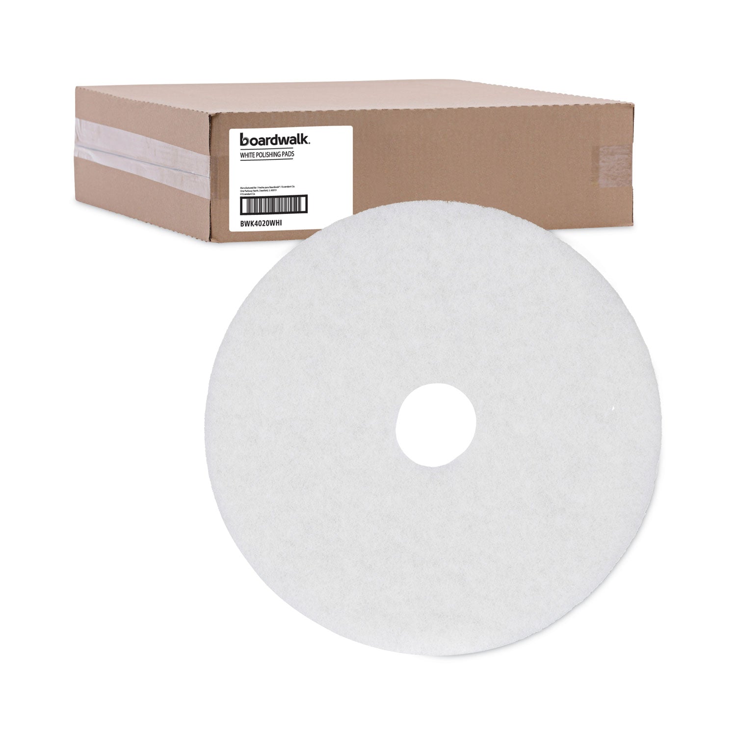 Polishing Floor Pads, 20" Diameter, White, 5/Carton - 