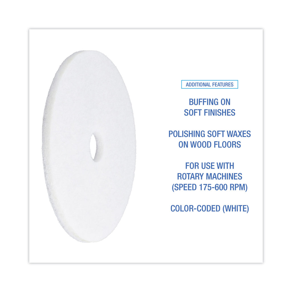 Polishing Floor Pads, 20" Diameter, White, 5/Carton
