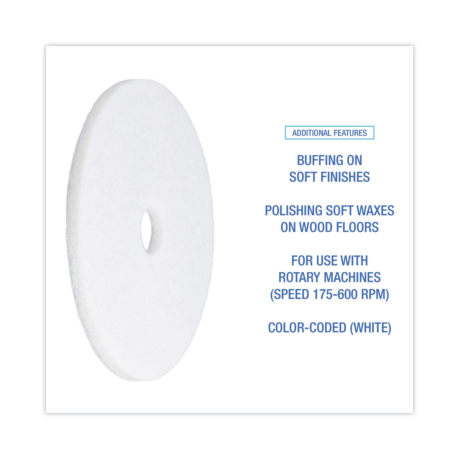 Polishing Floor Pads, 20" Diameter, White, 5/Carton - 