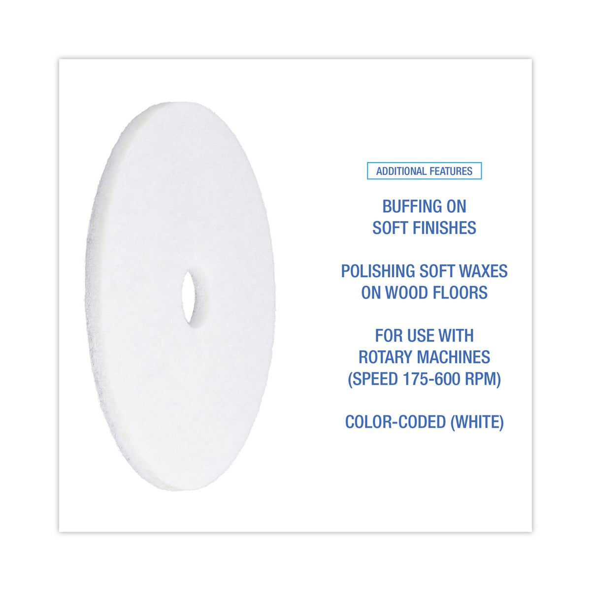 Polishing Floor Pads, 20" Diameter, White, 5/Carton