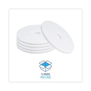 Polishing Floor Pads, 20" Diameter, White, 5/Carton