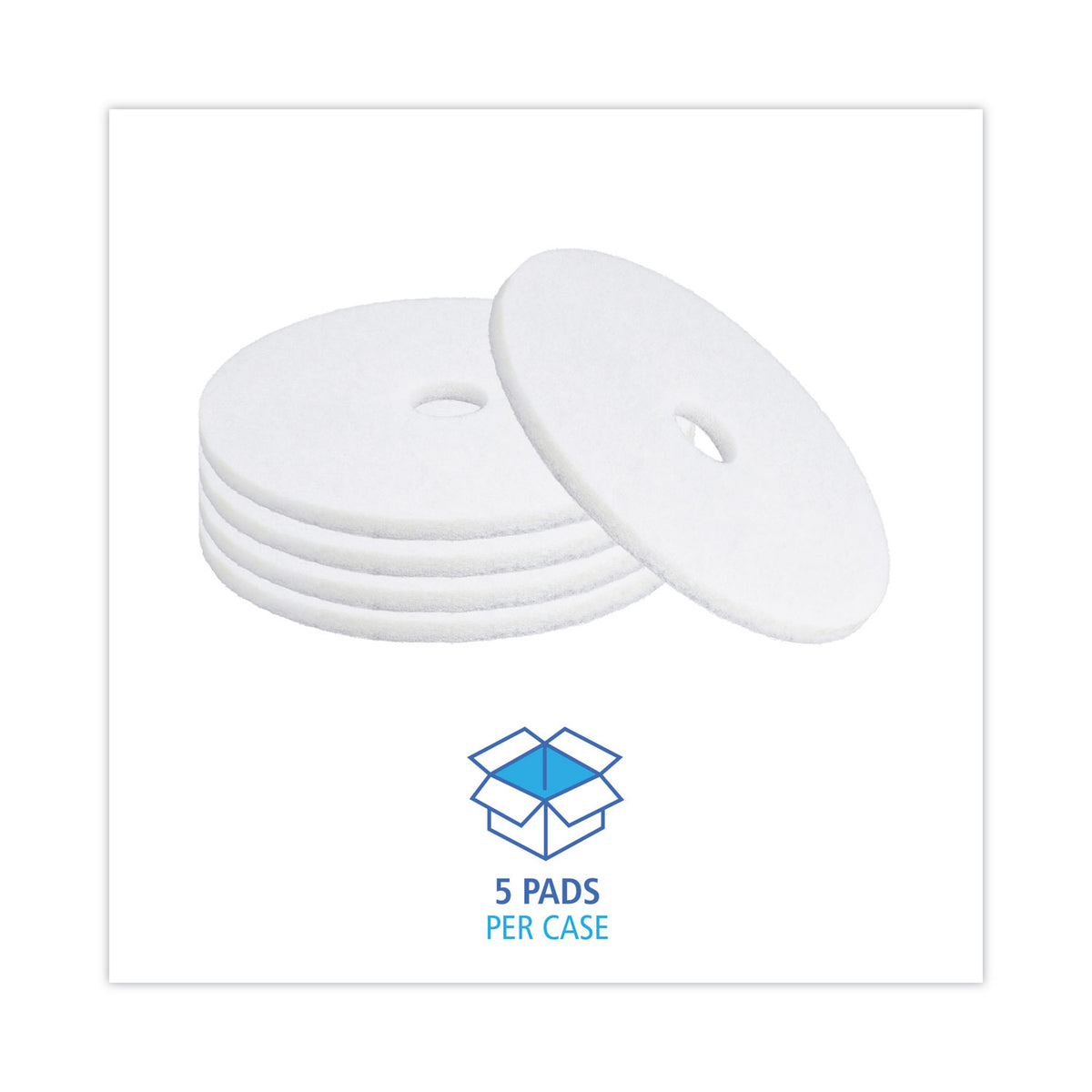Polishing Floor Pads, 20" Diameter, White, 5/Carton
