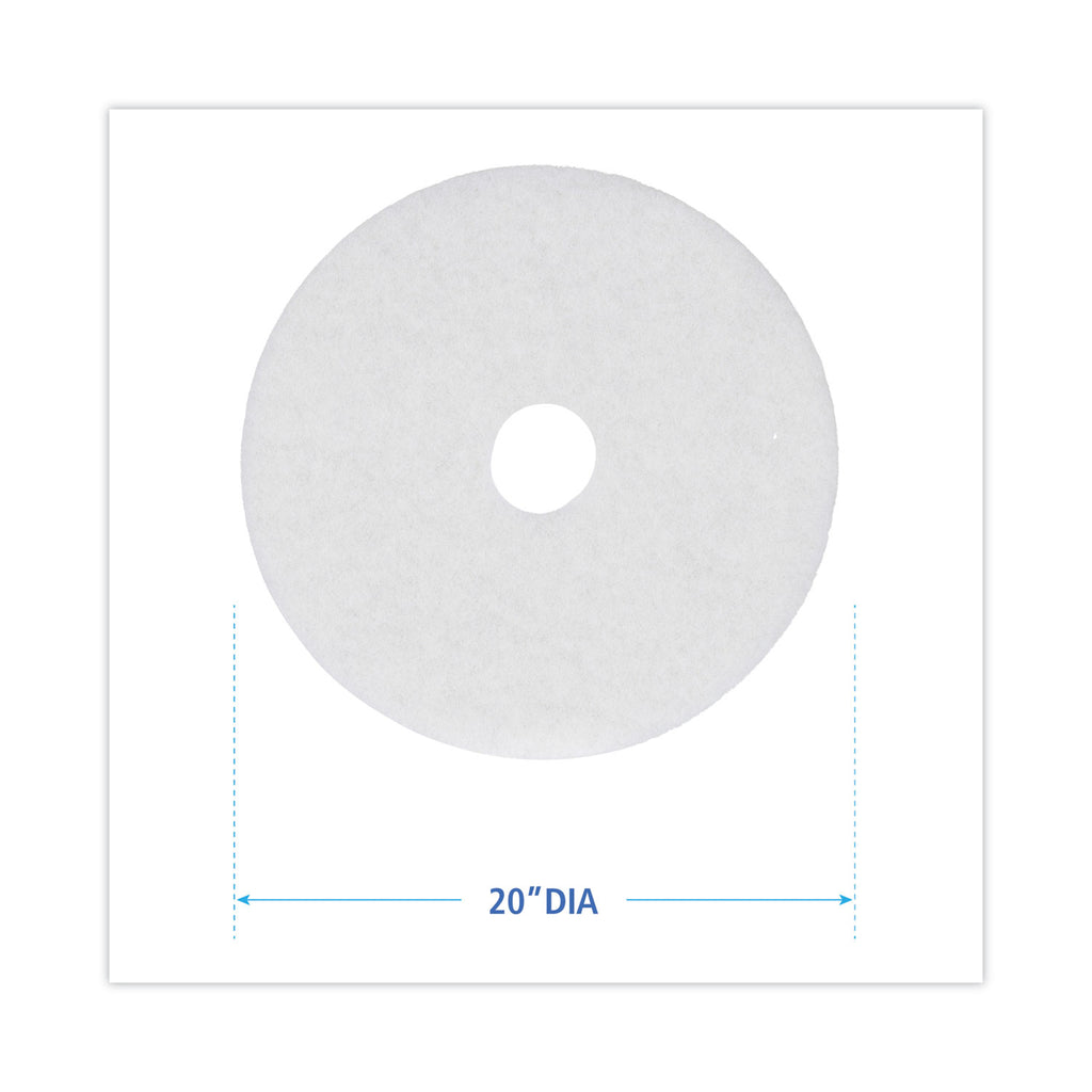 Polishing Floor Pads, 20" Diameter, White, 5/Carton