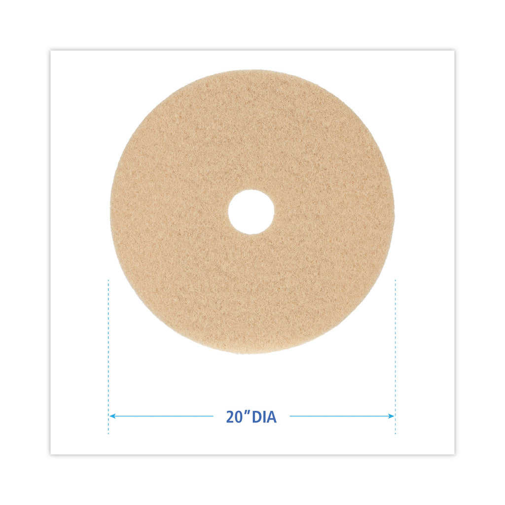 Burnishing Floor Pads, 20" Diameter, Tan, 5/Carton