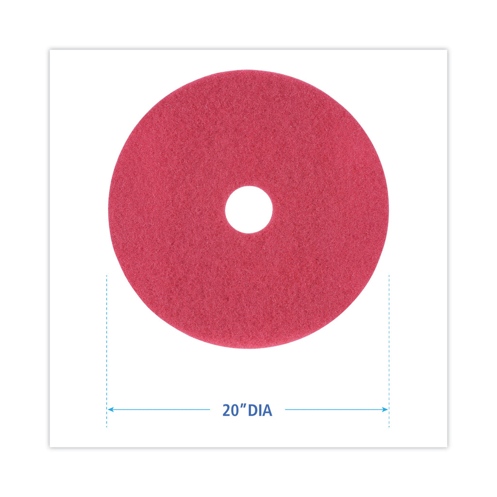 Buffing Floor Pads, 20" Diameter, Red, 5/Carton