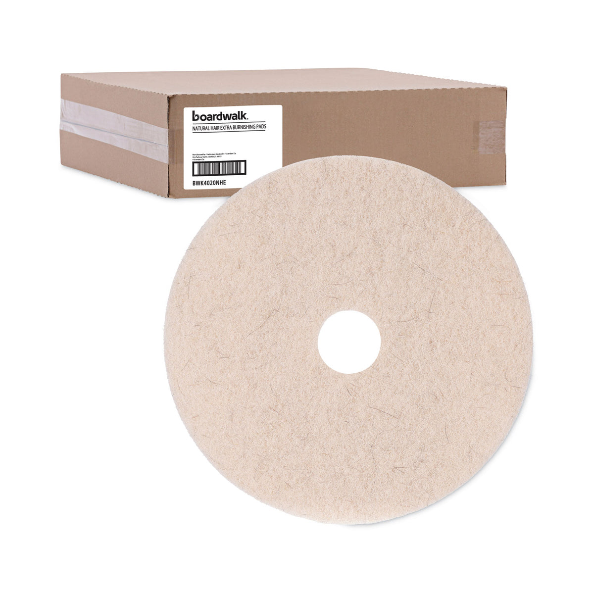 Natural Hog Hair Burnishing Floor Pads, 20" Diameter, Tan, 5/Carton