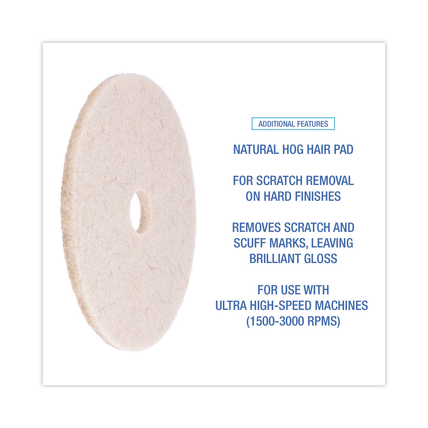 Natural Hog Hair Burnishing Floor Pads, 20" Diameter, Tan, 5/Carton - 