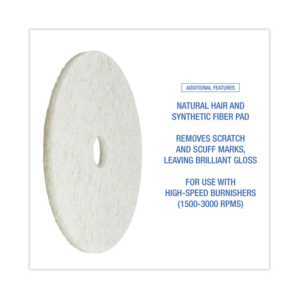Natural Burnishing Floor Pads, 20" Diameter, White, 5/Carton