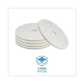 Natural Burnishing Floor Pads, 20" Diameter, White, 5/Carton