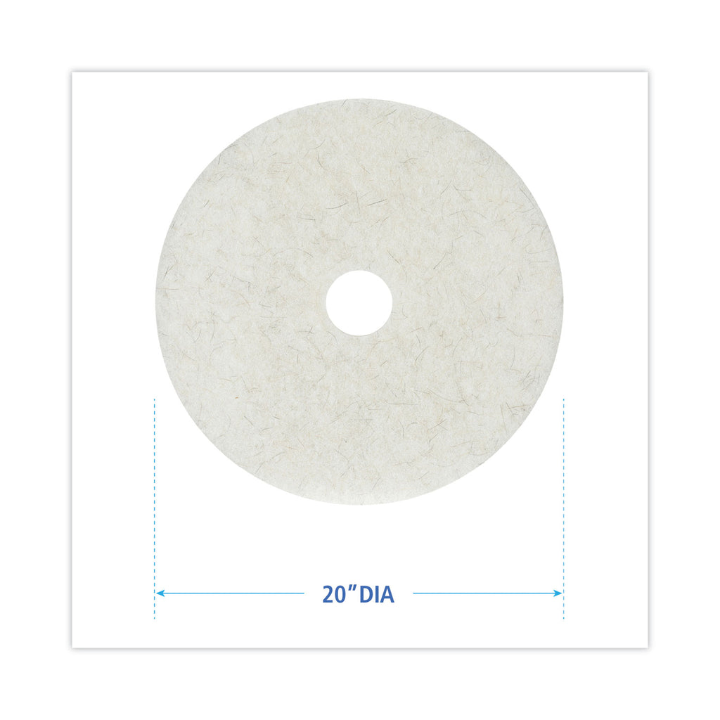 Natural Burnishing Floor Pads, 20" Diameter, White, 5/Carton