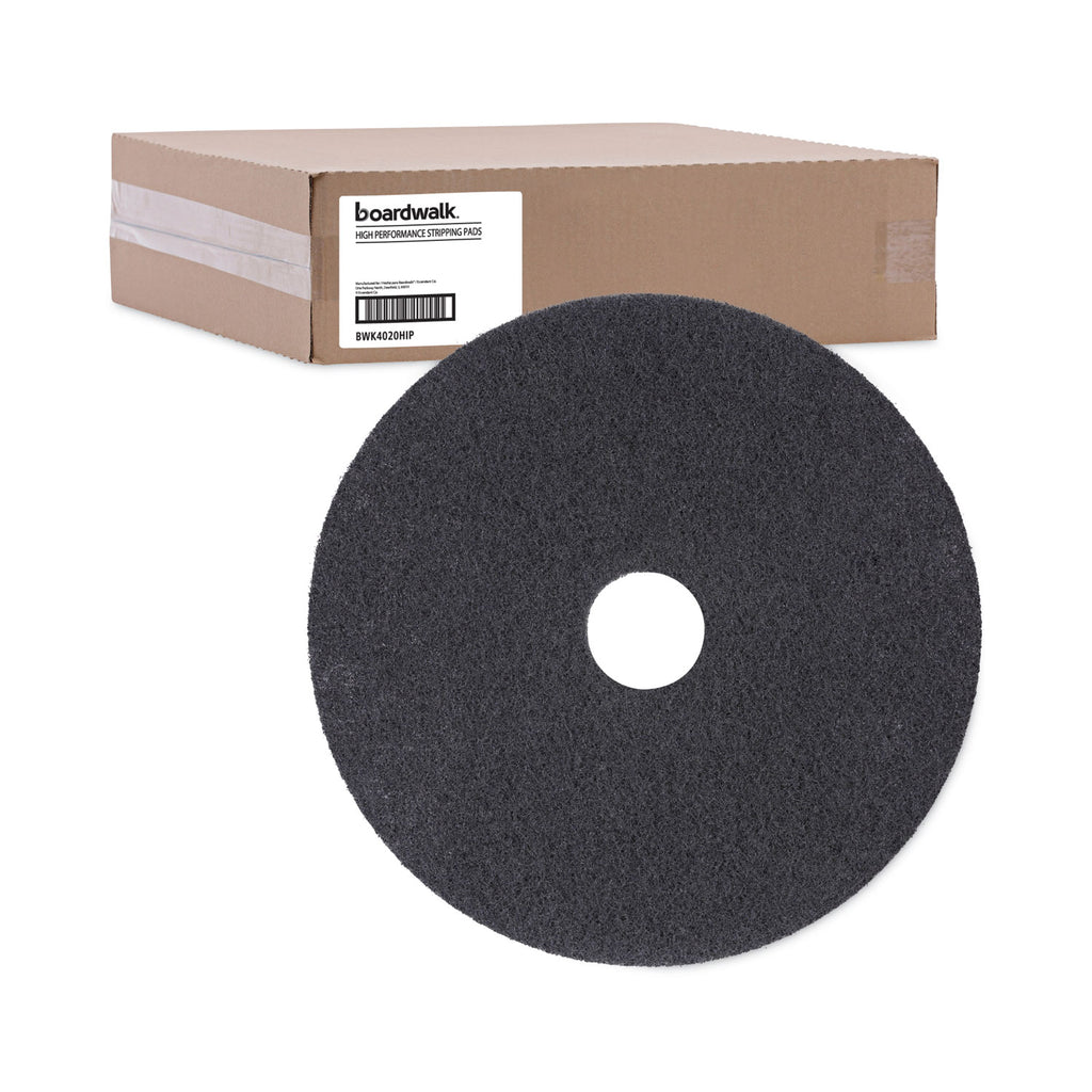 High Performance Stripping Floor Pads, 20" Diameter, Black, 5/Carton - 