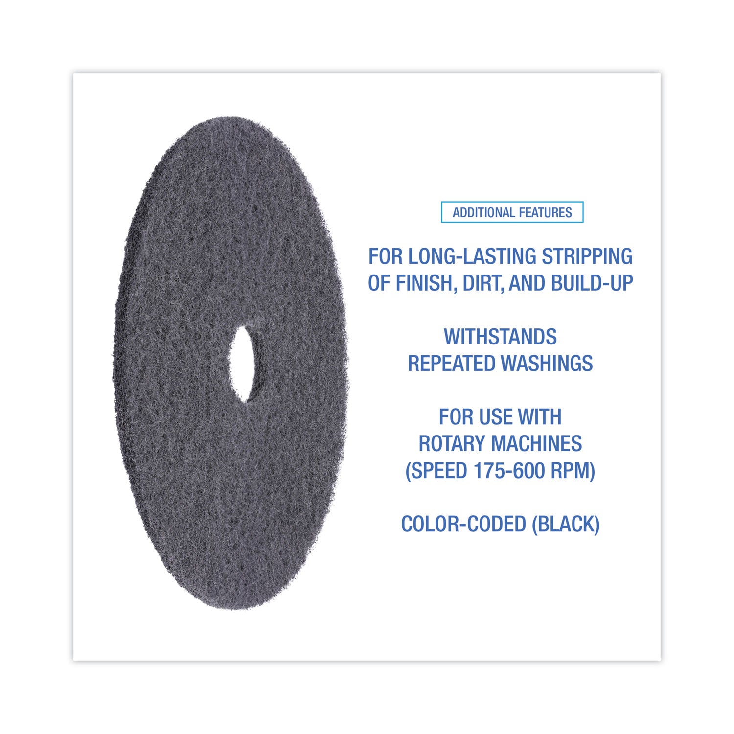High Performance Stripping Floor Pads, 20" Diameter, Black, 5/Carton - 