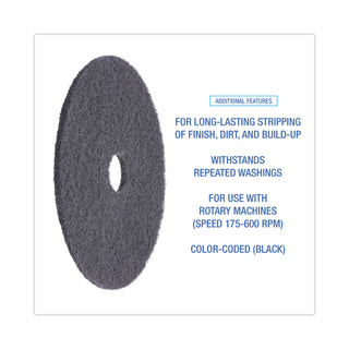 High Performance Stripping Floor Pads, 20" Diameter, Black, 5/Carton - 