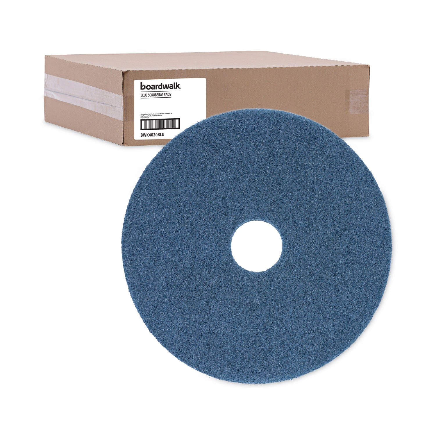 Scrubbing Floor Pads, 20" Diameter, Blue, 5/Carton - 5