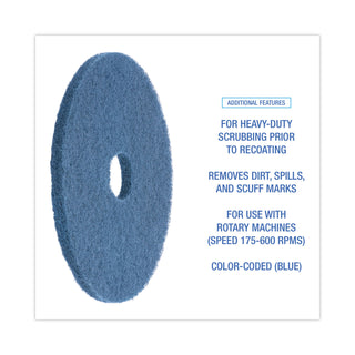 Scrubbing Floor Pads, 20" Diameter, Blue, 5/Carton