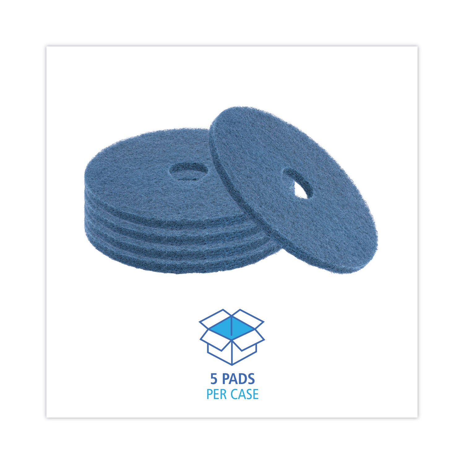 Scrubbing Floor Pads, 20" Diameter, Blue, 5/Carton - 3