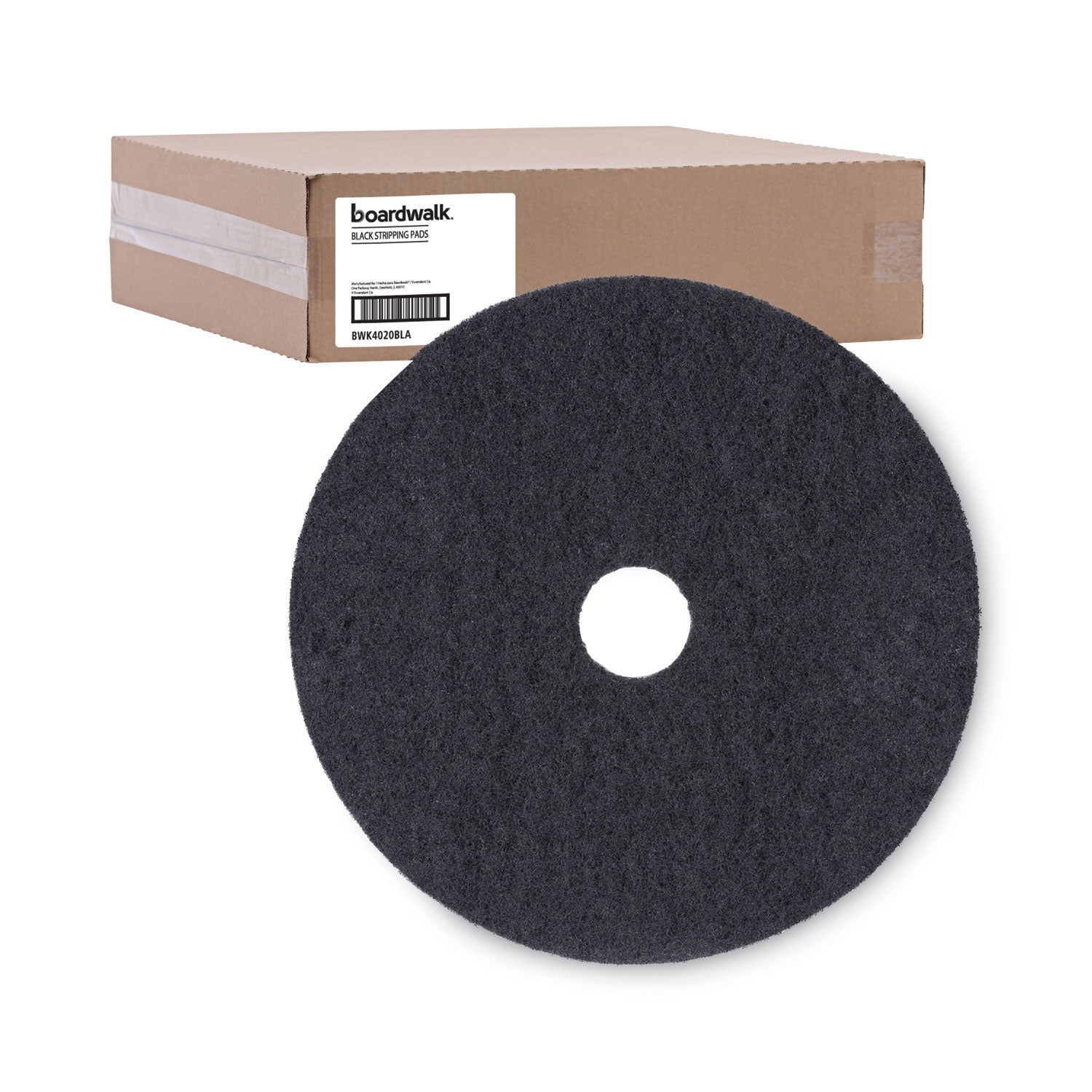 Stripping Floor Pads, 20" Diameter, Black, 5/Carton - 