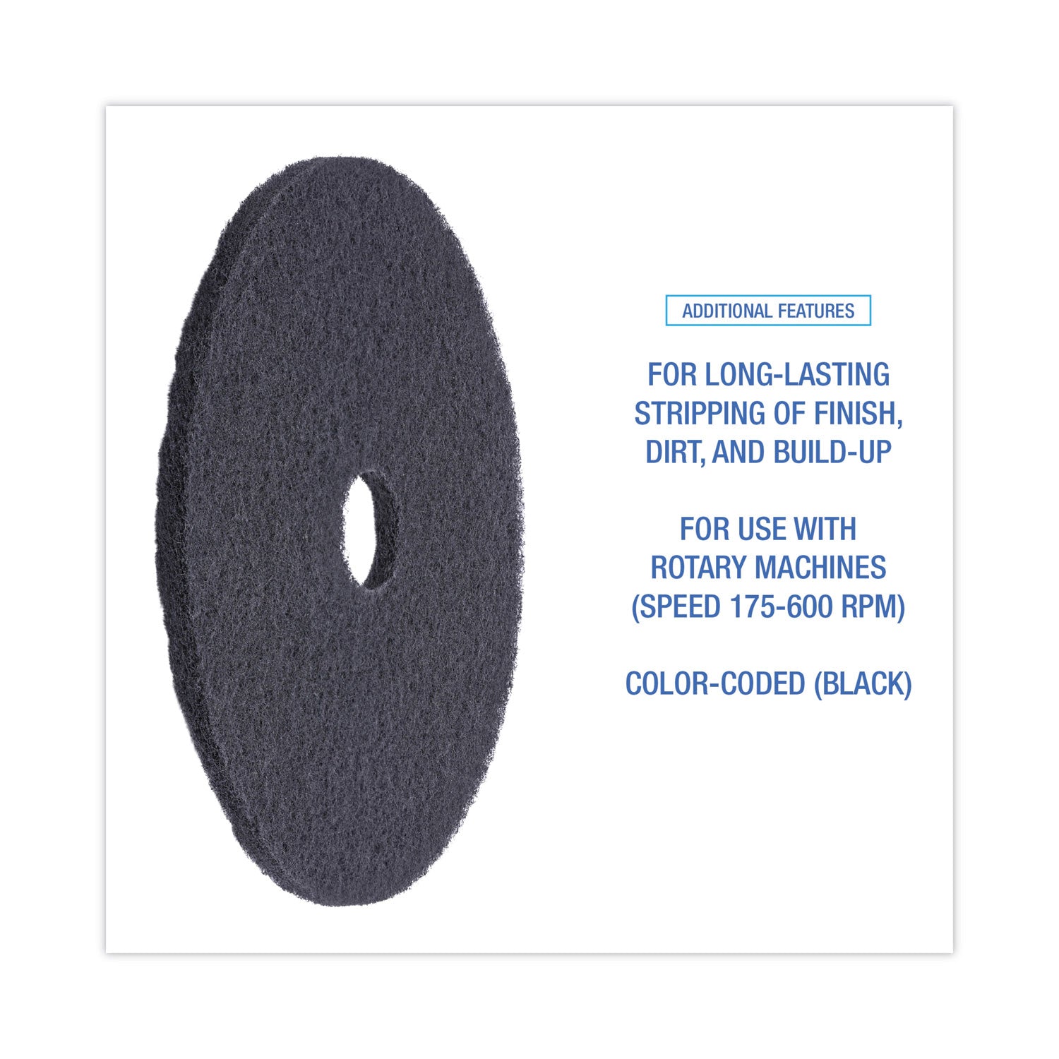 Stripping Floor Pads, 20" Diameter, Black, 5/Carton - 