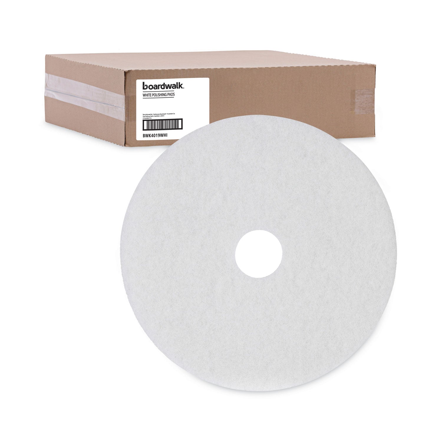 Polishing Floor Pads, 19" Diameter, White, 5/Carton - 