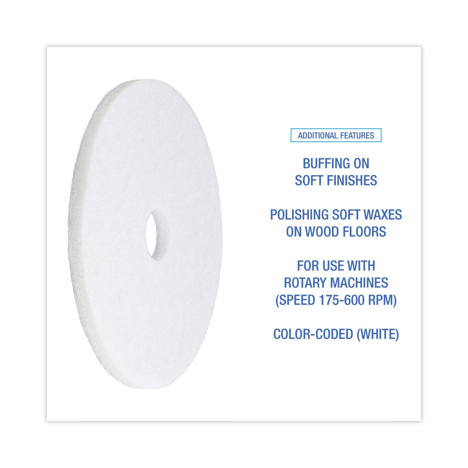 Polishing Floor Pads, 19" Diameter, White, 5/Carton - 