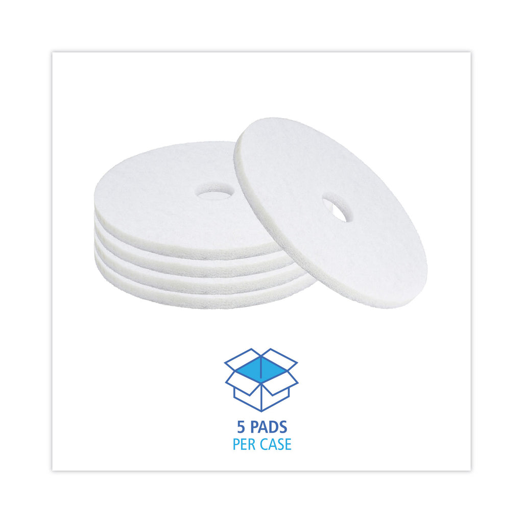 Polishing Floor Pads, 19" Diameter, White, 5/Carton