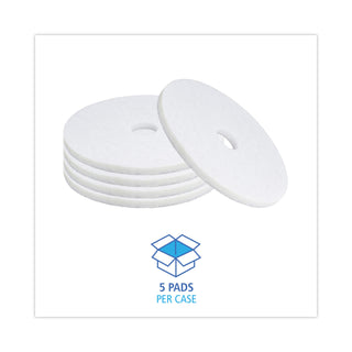 Polishing Floor Pads, 19" Diameter, White, 5/Carton