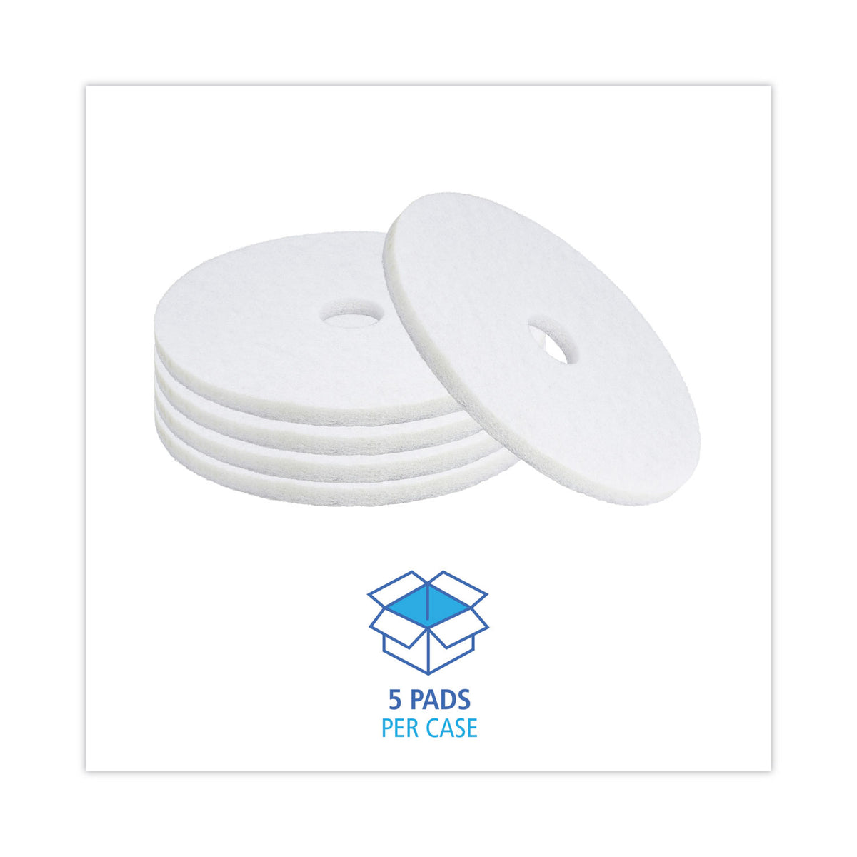 Polishing Floor Pads, 19" Diameter, White, 5/Carton