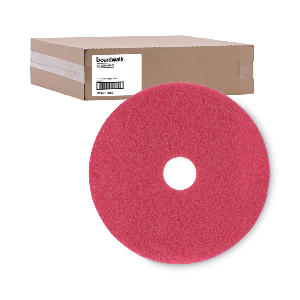 Buffing Floor Pads, 19" Diameter, Red, 5/Carton