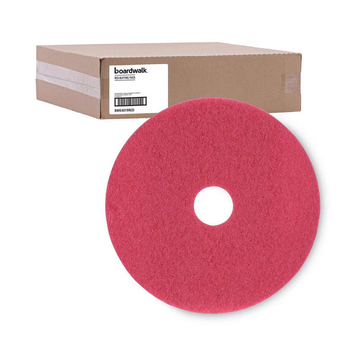 Buffing Floor Pads, 19" Diameter, Red, 5/Carton