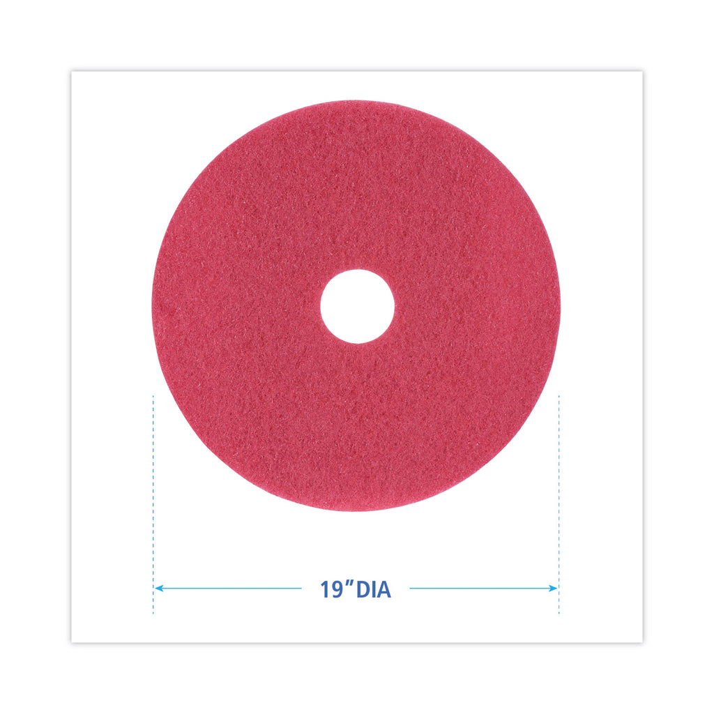 Buffing Floor Pads, 19" Diameter, Red, 5/Carton