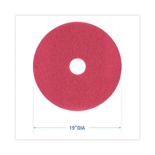 Buffing Floor Pads, 19" Diameter, Red, 5/Carton